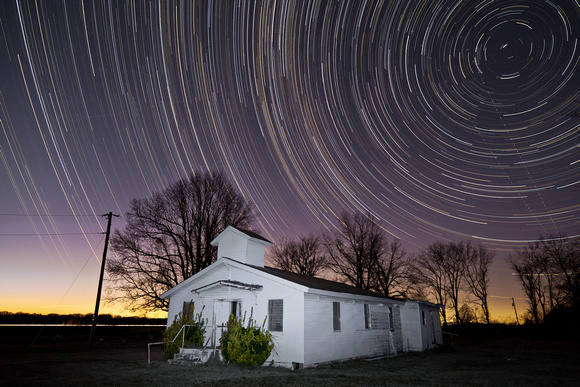 Star Trails Over An Abandoned Church