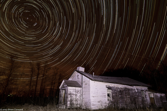 Star Trails Over An Abandoned Church